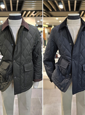 1121冬EDITION军绿色纯色异色领钻石菱形辑格绗缝轻薄夹棉夹克2色