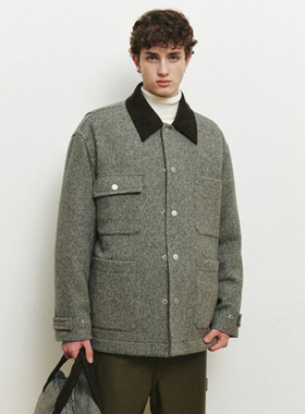 0101冬季新款Mind Bridge心桥灰色异色领羊毛混纺休闲宽松夹克