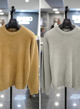 0130秋款BASSO米色灰色圆领毛绒保暖宽松休闲长袖针织衫3色