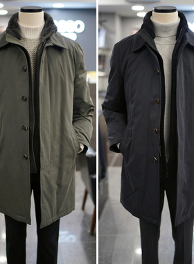 T2025冬66折BASSO藏青色独立两件式立领马甲+翻领中长鹅绒羽绒服