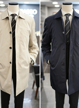 0101春款BASSO纯色轻质抗皱弹力中长款可拆卸内衬内胆风衣男士2色