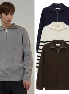 0101冬季新款Mind Bridge心桥藏青色拉链半开领长袖针织衫6色