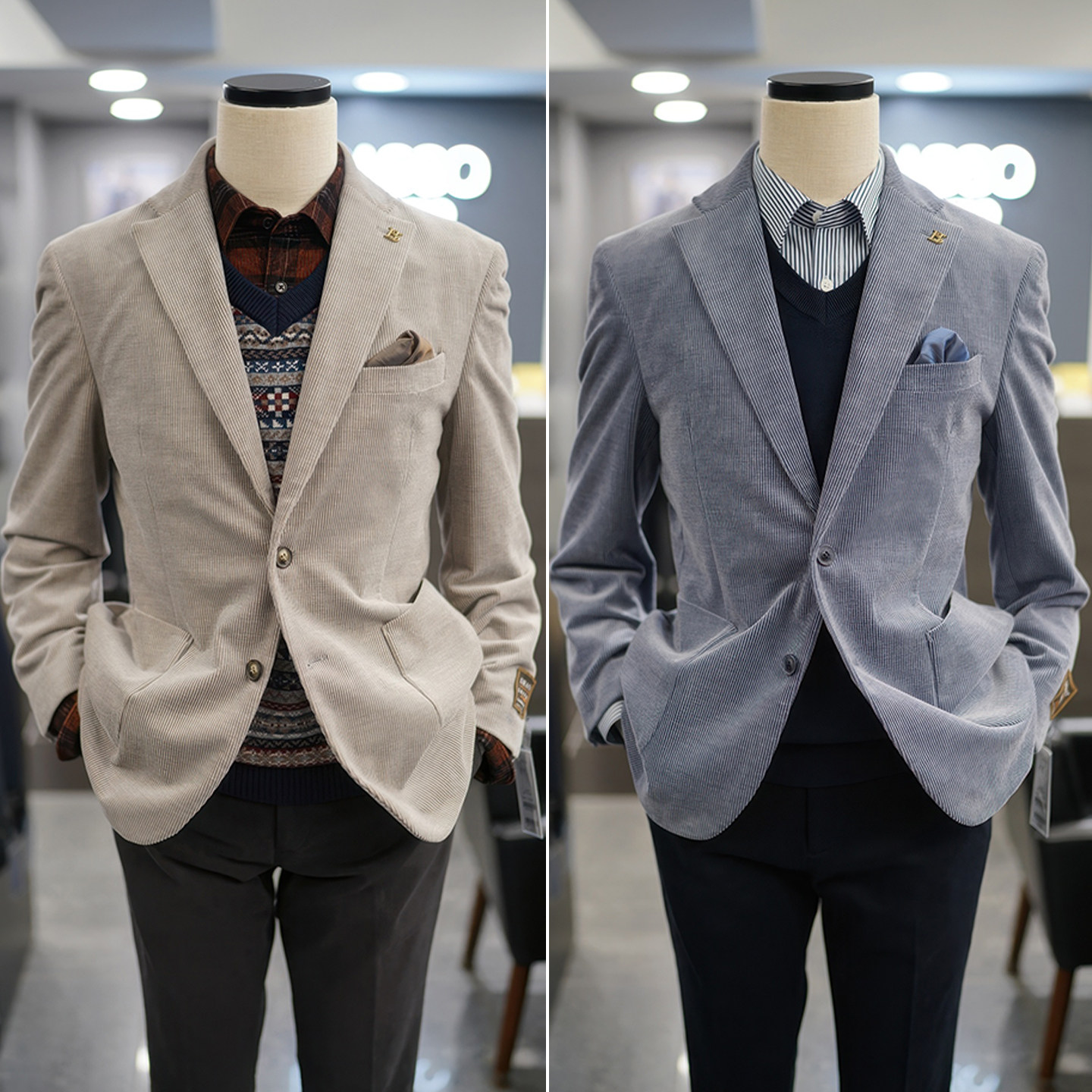 意大利面料米色灯芯绒休闲西服男