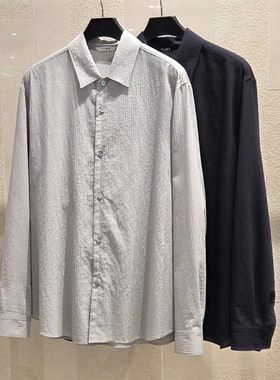2025年秋季新款TIME HOMME韩国代购高端男装浅灰色休闲长袖衬衫Q