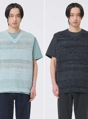 2025年春季新款EPIGRAM薄荷绿色炭灰色V领男士时尚休闲针织背心