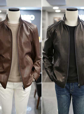 0130春装BASSO意大利进口棕色黑色小羊皮冲孔短款立领真皮夹克Q