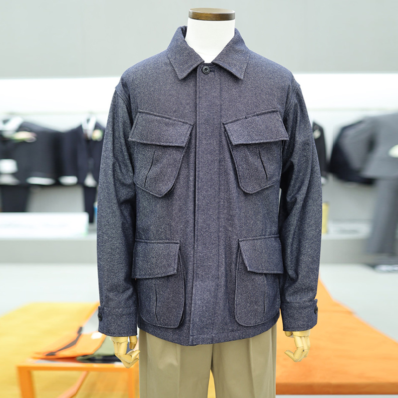 1015秋款BON意大利进口面料藏蓝色翻领羊绒混纺多口袋夹克