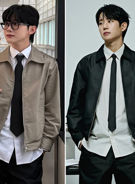 丁海寅明星款0320春Mind Bridge心桥翻领拉链棉混纺溜肩夹克外套