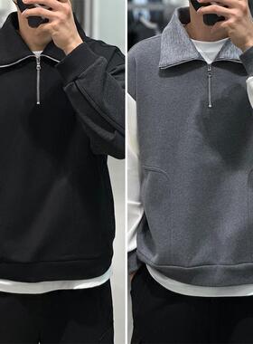 0120冬季款Liberclassy灰色异色长袖纯棉拉链可翻高领宽松卫衣