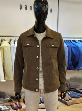 0301秋冬款PANICALE卡其绿色纽扣口袋男士时尚休闲仿皮皮衣外套