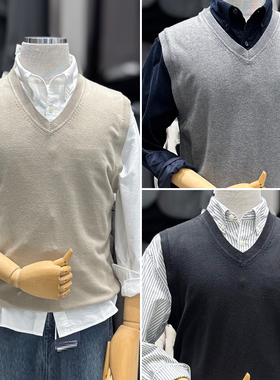 2025年冬季新款ZIOZIA黑色米色V领男士时尚无袖针织背心马甲3色