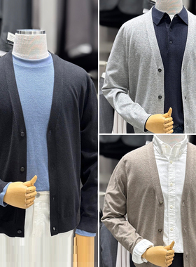 2025年冬季新款ZIOZIA黑色混合米色V领男士时尚羊毛混纺针织开衫