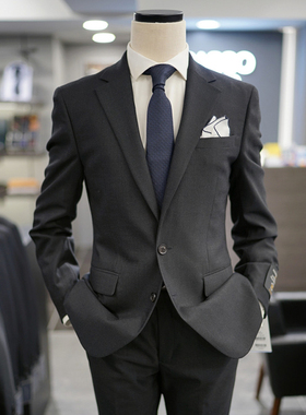 2025冬装新BASSO深灰色纯色双扣商务上班职业西装套装西服两件套