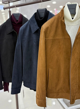 2025年冬装TRUGEN黄棕色深蓝色短款短款仿皮皮衣飞行夹克男士3色