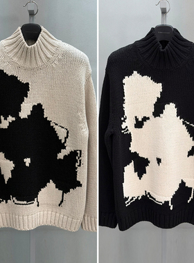 0120冬季Liberclassy米色黑色百搭半高领宽松棉质长袖针织衫2色