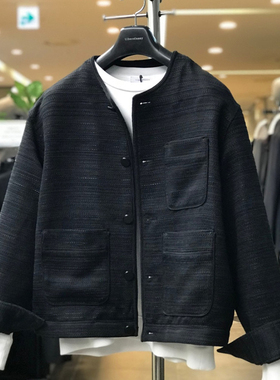 0322春款Liberclassy黑色圆领口袋韩风休闲短款长袖夹克男