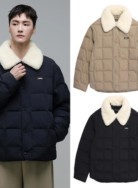 0130秋冬National Geographic国家地理抓绒翻领方格纹鹅绒羽绒服R