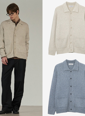 0101冬季新款Mind Bridge心桥灰蓝色男士羊驼毛混纺针织开衫
