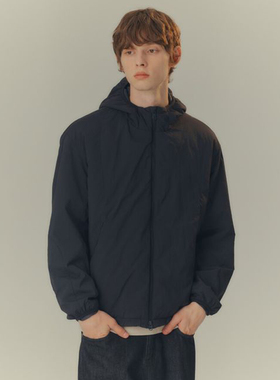 0101冬款Mind Bridge心桥深灰色棉混纺双向拉链连帽短款夹克