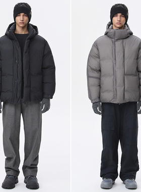 0301冬款CUSTOMELLOW灰色男士青春时尚休闲连帽鹅绒羽绒服Q