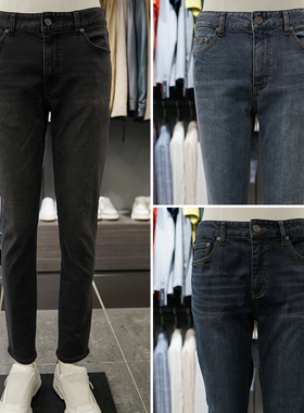 0301秋款BASSO韩版男士黑色棉混纺薄拉绒内里水洗修身牛仔裤3色