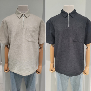 0330夏款 T恤2色 bon米色落肩宽松弹力凉爽丝质柔软触感翻领短袖