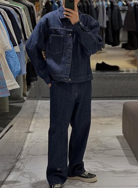 2025年秋新款SOLID HOMME韩国代购高端蓝色纯棉牛仔夹克可配套装Q