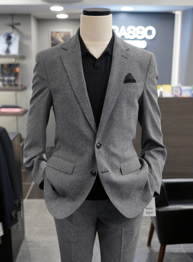 特价65折0510夏款BASSO黑色小格纹韩版男士日常休闲潮流西服套装