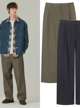 0101秋季新款Mind Bridge心桥深灰色纯棉松紧腰阔腿休闲裤长裤