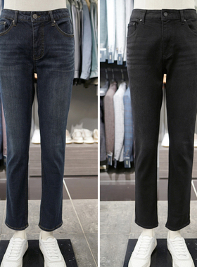 0130秋季新款BASSO黑色藏青色棉混纺水洗休闲男士百搭牛仔裤2色