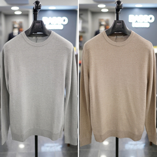 新款 针织衫 BASSO韩版 灰色米色圆领棉混纺休闲长袖 男士 0325春季