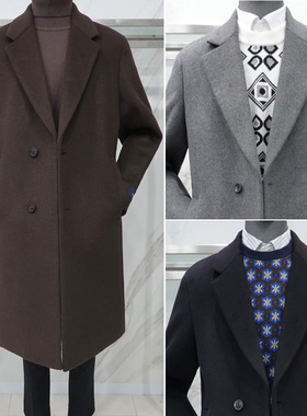 0101冬Liberclassy代购韩版棕色纯色单排扣宽松中长款毛呢大衣