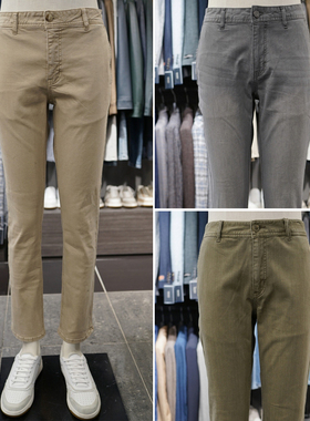 2026年春季新款BASSO韩版男青年米色卡其绿色棉混纺休闲牛仔裤