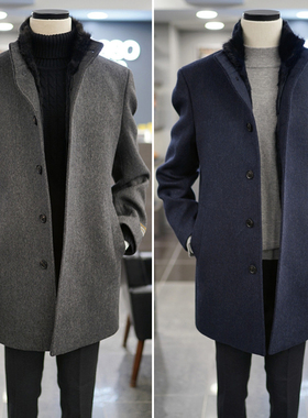 0301冬BASSO棕色羊毛混纺兔毛麝鼠毛可拆卸内里中长款毛呢大衣