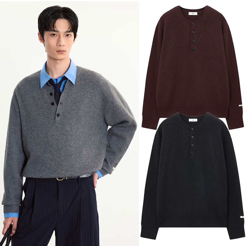 秋季TNGT套头亨利领罗纹针织衫
