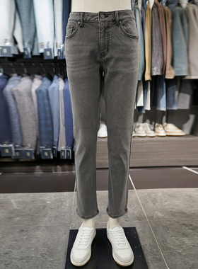 0130冬季新款BASSO灰色弹力直筒棉混纺水洗时尚休闲男士牛仔裤