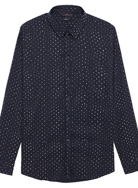 #国内现货175码春秋SIEG FAHRENHEIT藏青色点点长袖衬衫休闲衬衣