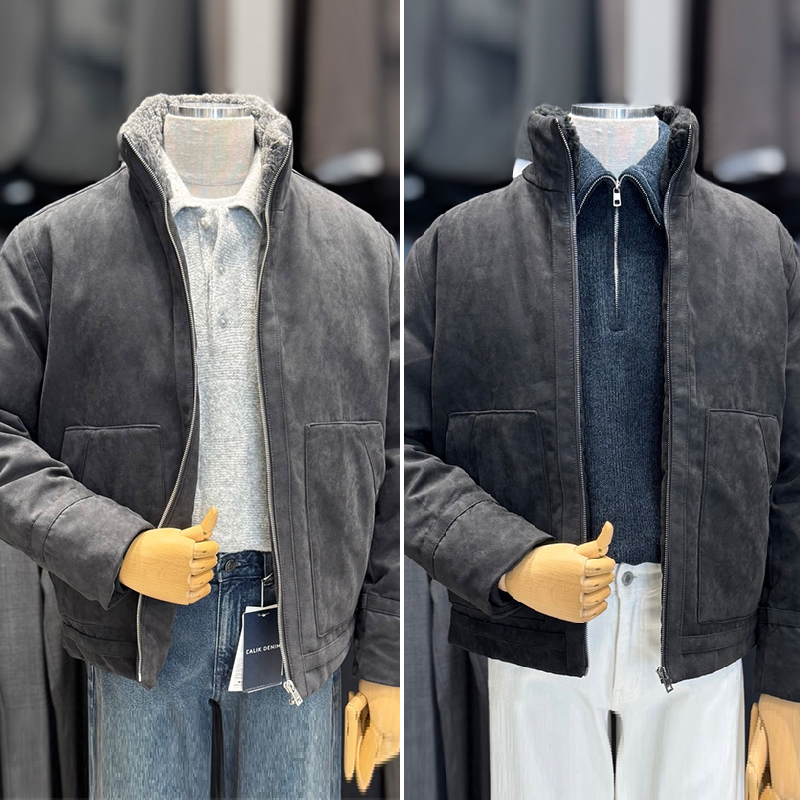 立领羽绒内里拉链仿皮夹克皮衣