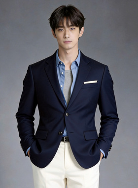 $国内现货165码春秋款ZIOZIA藏青色商务正装西服上衣男士职业外套