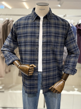 2025冬EDITION复古乳白色方格格子格纹法兰绒纯棉衬衫长袖衬衣6色