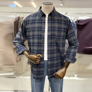 0130冬EDITION复古乳白色方格格子格纹法兰绒纯棉衬衫长袖衬衣6色