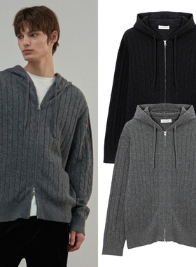 0101冬季新款Mind Bridge心桥灰色羊毛混纺连帽针织开衫外套2色