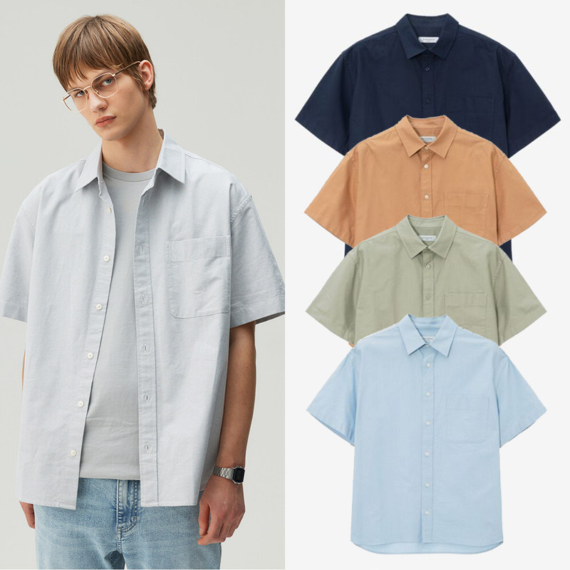 0420夏款Mind Bridge心桥蓝色深藏青色纯棉口袋短袖衬衫5色