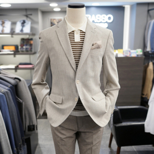0325夏款 两粒单排扣华夫格休闲西服 BASSO米色微弹力男士