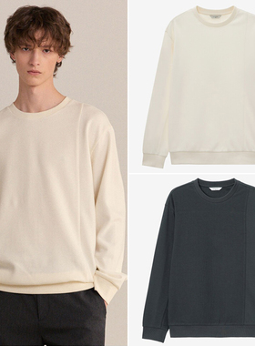 0101秋季新款Mind Bridge深灰色棉混纺宽松男士时尚休闲长袖T恤