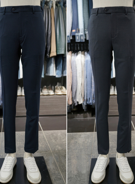 2026年夏季新款BASSO藏蓝色纯色男士松紧腰百搭弹力休闲裤长裤