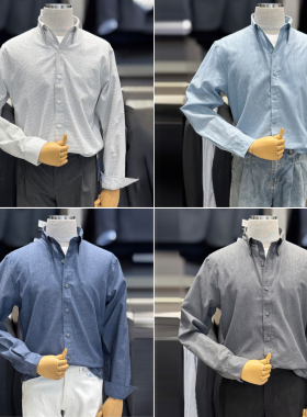 2026夏装新款ZIOZIA宝蓝色翻领棉麻混纺薄款衬衣休闲长袖衬衫6色