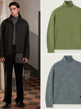 0130秋冬款CAMBRIDGE卡其绿色灰色男士羊毛高领长袖针织衫