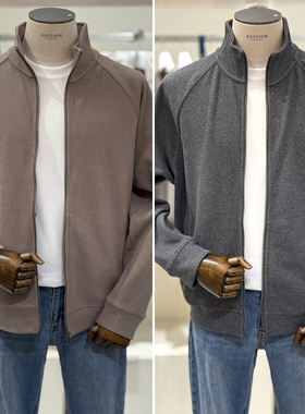 2025年冬季新款EDITION深米色灰色微弹力男士罗纹拉链针织开衫
