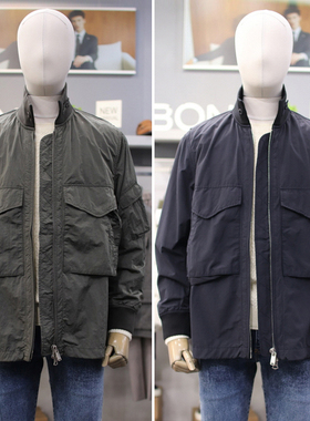 0101秋装bon卡其绿色工装风格多口袋设计休闲短款夹克2色男士